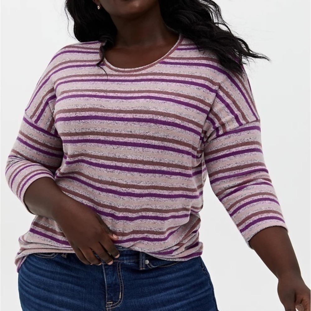 Torrid Super Soft Plush Long Sleeve Multi Stripe Crew Tee Top Blouse 18 20 or 2